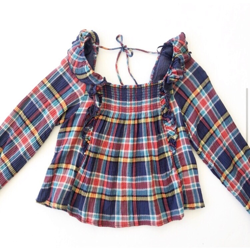 XS Left Free People New Siene Plaid Raffled Top - Picture 7 of 10